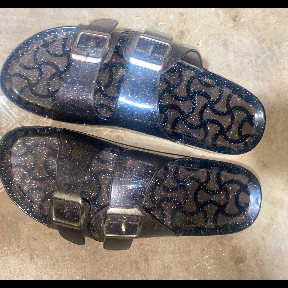 Black glitter sandals
